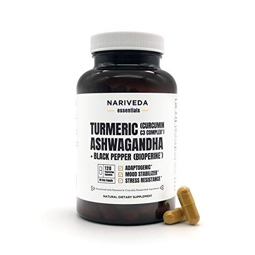 3 in 1 Turmeric Curcumin Extract  Ashwagandha  Black Pepper Extract 40 Day Supply 120 Veg Capsules Doctor Formulated Complex of Ashwagandha Extract Patented Curcumin C3 Complex and BioPerine