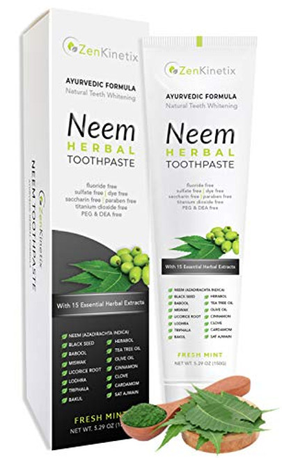 ZenKinetix Neem Herbal Toothpaste Natural Teeth Whitening Vegan Ayurvedic Fluoride Free SLS Free Gluten Free Mint Flavor 529 oz ZenKinetix Neem Herbal Toothpaste Natural Teeth Whitening Vegan Ayurvedic Fluoride Free SLS Free Gluten Free Mint Flavor 529 oz