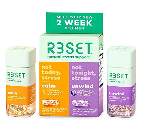 R3SET 14 Day Combo Pack  Calm  Unwind  Natural Stress  Anxiety Relief  Ashwagandha GABA LTheanine Vitamin D3 Valerian Chamomile Ahiflower  28 Vegan Capsules