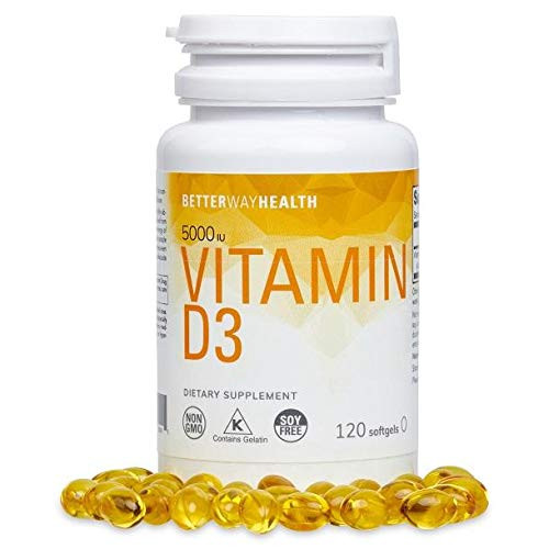 Better Way Health Vitamin D3 5000 IU High Potency Supports Bone Health Immune System 120 Softgels NonGMO Soy Free Better Way Health Vitamin D3 5000 IU High Potency Supports Bone Health Immune System 120 Softgels NonGMO Soy Free