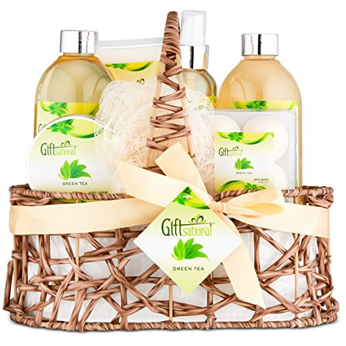 Spa Gift Basket with Refreshing Green Tea Fragrance Best Mothers Day Gift Birthday Anniversary Gifts For Women Girls Set Includes Bubble Bath Shower Gel Body Scrub Body Spray Fizzers  More