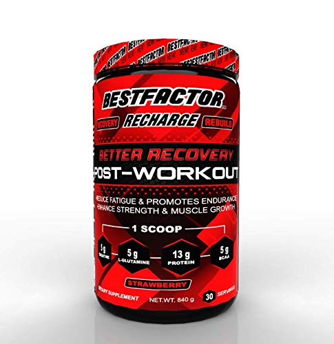 BESTFACTOR Recharge Post Workout Recovery Drink Protein Powder with BCAA Creatine and LGlutamine Muscle Building Recovery Powder for Men and Women Strawberry Reduce Fatigue  30 Servings