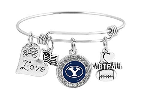 Swamp Fox Brigham Young University BYU Cougars Metal Charm Bracelet Adjustable 7 to 9 with Round Rhinestone Charm
