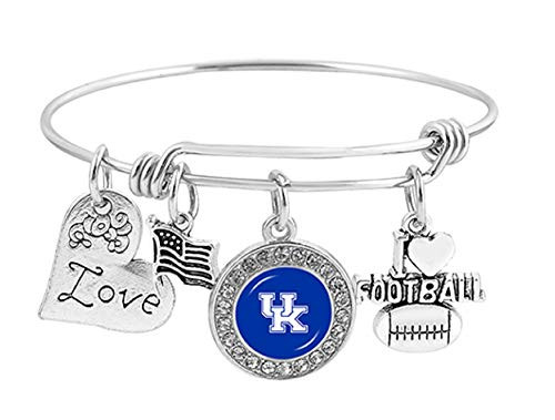 Swamp Fox Kentucky Wildcats Metal Charm Bracelet Adjustable 7 to 9 with Round Rhinestone Charm
