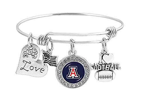 Swamp Fox Arizona Wildcats Metal Charm Bracelet Adjustable 7 to 9 with Round Rhinestone Charm