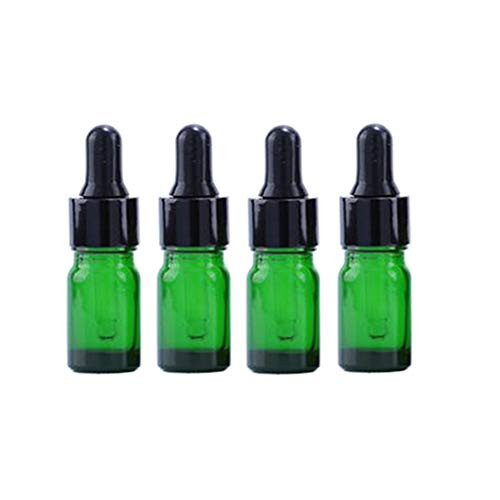 4Pcs 5ml Green Glass Bottles Empty Refillable Essential Oil Dropper Bottles With Glass Eye Droppers Portable Cosmetic Sample Container Jar For Perfume Aromatherapy