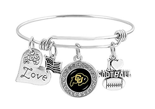 Swamp Fox Colorado Buffaloes Metal Charm Bracelet Adjustable 7 to 9 with Round Rhinestone Charm