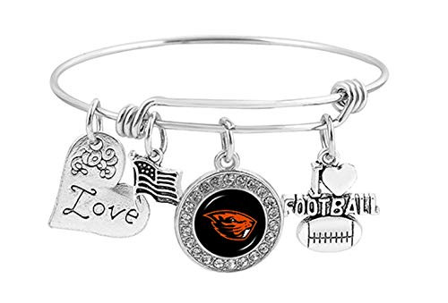 Swamp Fox Oregon State Beavers Metal Charm Bracelet Adjustable 7 to 9 with Round Rhinestone Charm