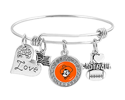 Swamp Fox Oklahoma State Cowboys Metal Charm Bracelet Adjustable 7 to 9 with Round Rhinestone Charm