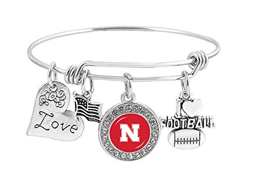 Swamp Fox Nebraska Cornhuskers Metal Charm Bracelet Adjustable 7 to 9 with Round Rhinestone Charm