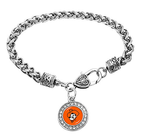 Swamp Fox Oklahoma State Cowboys Zinc Alloy Bracelet with Round Rhinestone Team Charm 7 inch