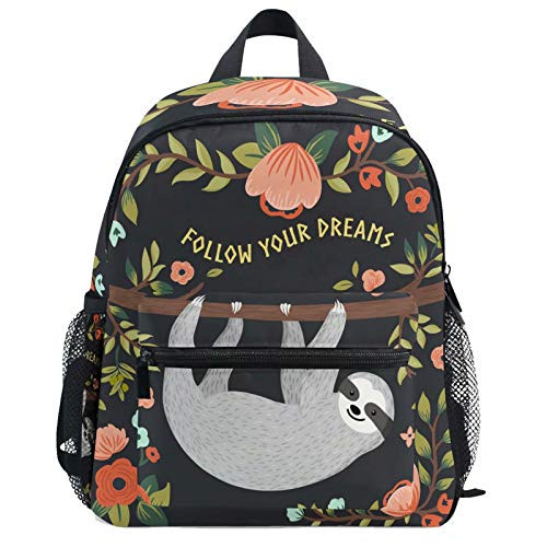 Summer Tropical Sloth Floral Backpack for Kids Girls Boys Funny Animal Palm Leaf Bookbag Daypack with Chest Strap Mini Elementary School Bags Water Resistant Durable for School Student