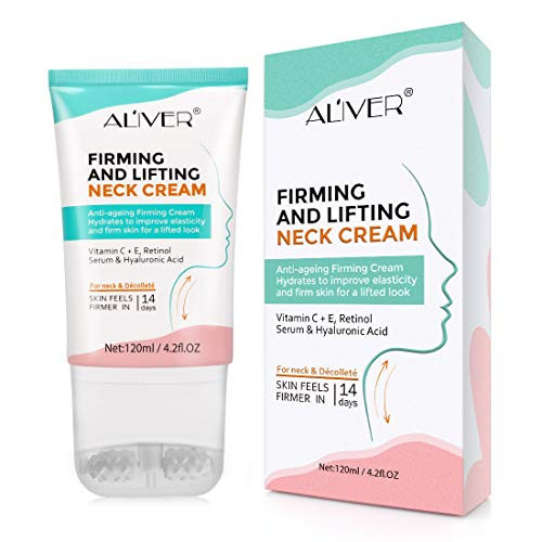 Neck Firming Cream with 2 in 1 Roller Massage Anti Aging Wrinkle Cream Moisturizer Skin Tightening Helps Double Chin Repair Crepe Skin