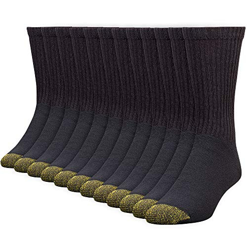 Gold Toe Mens 656S Cotton Crew Athletic Sock MultiPairs Black 12 Pairs Shoe Size 6125