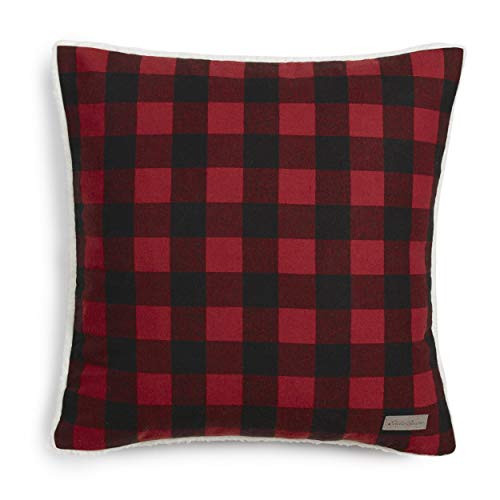Eddie Bauer  Home Collection  100 Fleece Signature Cabin Plaid Design Decorative Pillow Zipper Closure Easy Care Machine Washable 20 x 20 Red