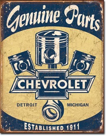 New Chevy Chevrolet Genuine Parts Pistons 16" x 12.5" (D1722) Retro Weathered Appearance Tin Sign