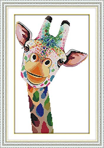 eGoodn Stamped Cross Stitch Kit with Printed Pattern Colorful Cartoon Giraffe 11CT Fabric 14.2 x 20.5 Inch, Frameless Cross-Stitching Needlework