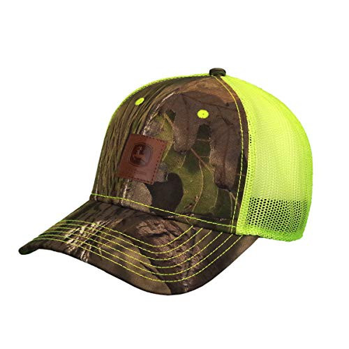John Deere Tractors Mens Mossy Oak Camo Leather Patch Hat Camo and Hi Vis Yellow Mossy OakHi Vis Yellow One Size