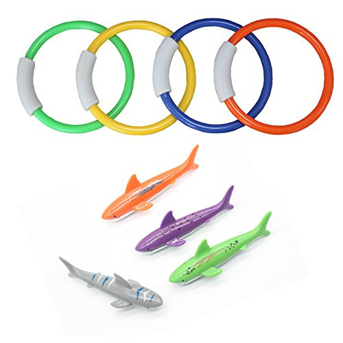 Alasida 8PCS Underwater Swimming Pool Toys Diving Rings Dive Throw Toypedo Bandits Sets, Shark Shape