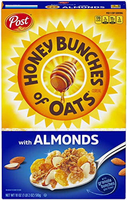Post Honey Bunches of Oats with Crispy Almonds Whole Grain Low Fat Breakfast Cereal 18 oz Box Packaging may vary Post Honey Bunches of Oats with Crispy Almonds Whole Grain Low Fat Breakfast Cereal 18 oz Box Packaging may vary