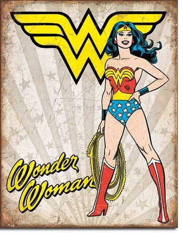 The Finest Website Inc. New Wonder Woman Retro 16" x 12.5" (D2085) Super Hero Weathered Appearance Tin Sign