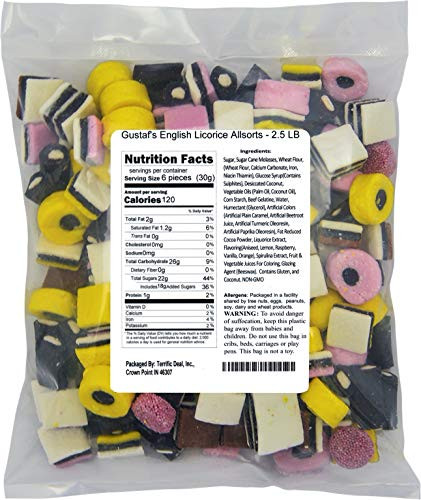 Gustafs English Licorice Allsorts  25 LB