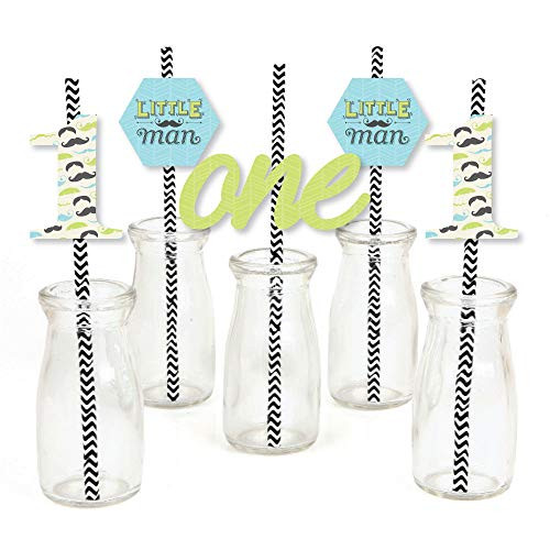1st Birthday Dashing Little Man Mustache Party - Paper Straw Decor - First Birthday Party Striped Decorative Straws - Set of 24