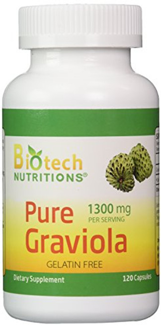Biotech Nutritions Graviola 100 Pure Graviola 1300mg Per Servings 120 Capsules Per Bottle Annona muricata