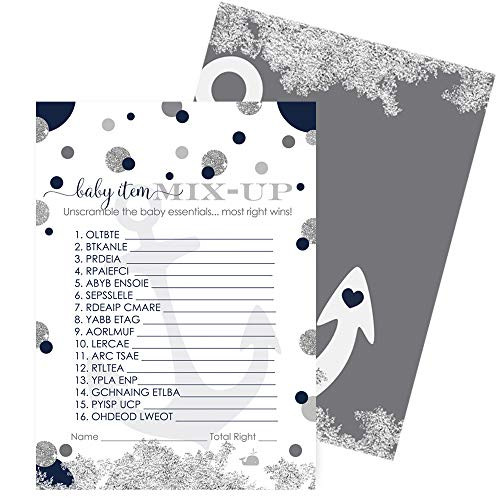 Paper Clever Party Nautical Baby Shower Games Word Scramble Boys Ahoy Collection Pack of 25 Guest Activity Cards