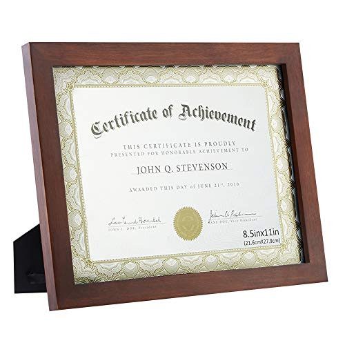 RPJC Document Frame/Certificate Frames Made of Solid Wood High Definition Glass and Display Certificates 8.5x11 Inch Standard Paper Frame with Stand Brown