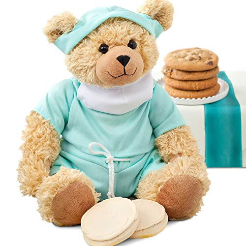 Mrs Fields Cookies Feel Better Bear  Includes Plush Teddy Bear in Scrubs 4 Original Cookies  2 Frosted Cookies  Perfect Get Well Gift or Thank You Gift for Doctors  Nurses