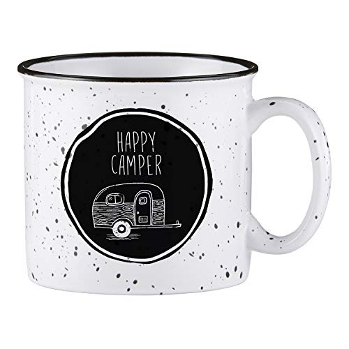 SB Design Studio SIPS White Ceramic Campfire Mug 13Ounce Happy Camper