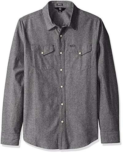 Volcom Mens Hayes Long Sleeve Modern Fit Woven Button Up Shirt Grey Small