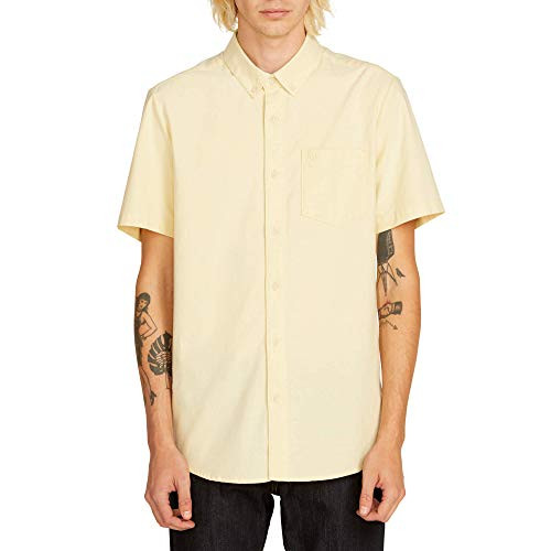 Volcom Mens Everett Oxford Modern Fit Short Sleeve Shirt Lime Medium