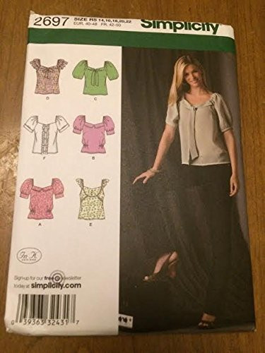 Simplicity 2697 Sewing Pattern, Misses' Top with Collar and Sleeve Variations, Size R5 (14,16,18,20,22)