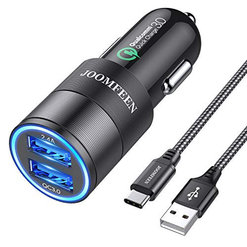 USB Type C Car Charger, JOOMFEEN Qualcomm Quick Charger 3.0+2.4A 30W Rapid Dual Port USB Car Charger Adapter with 3FT/1M USB C Cable for Samsung Galaxy Note 9/S9/S9 Plus,Note 8/S8/S8 Plus,LG G5,G6,V20 USB Type C Car Charger, JOOMFEEN Qualcomm Quick Charger 3.0+2.4A 30W Rapid Dual Port USB Car Charger Adapter with 3FT/1M USB C Cable for Samsung Galaxy Note 9/S9/S9 Plus,Note 8/S8/S8 Plus,LG G5,G6,V20