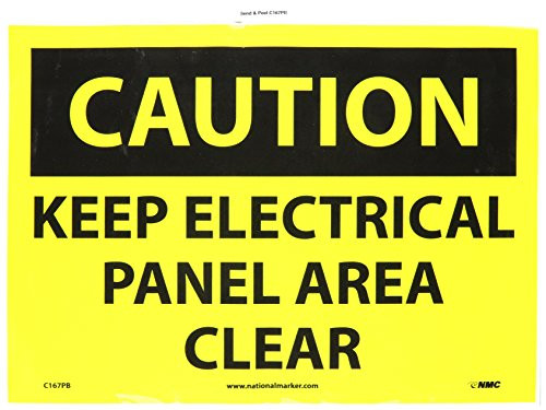 NMC C167PB OSHA Sign Legend CAUTION  KEEP ELECTRICAL PANEL AREA CLEAR 10 Length x 14 Height Pressure Sensitive Vinyl Black on Yellow