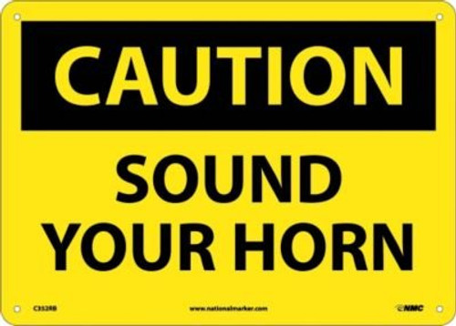 NMC C352RB OSHA Sign Legend CAUTION  SOUND YOUR HORN 14 Length x 10 Height Rigid Plastic Black on Yellow