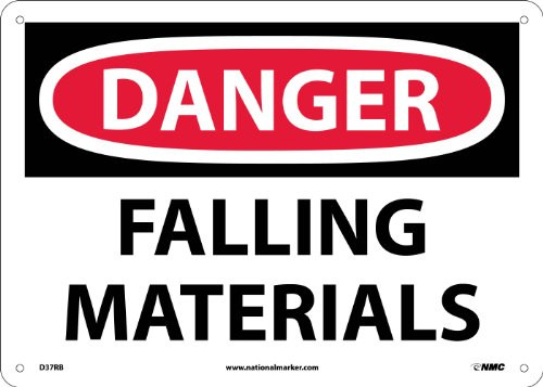 NMC D37RB OSHA Sign DANGER FALLING MATERIALS 14 Width x 10 Height Rigid Plastic BlackRed On White