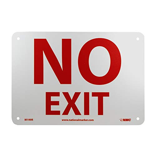 NMC M199R Fire Sign Legend NO EXIT 10 Length x 7 Height Rigid Plastic Red on White
