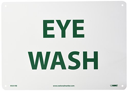 NMC M501RB Emergency and First Aid Legend EYE WASH 14 Length x 10 Height Rigid Polystyrene Plastic Green on White