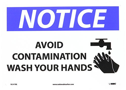 NMC N247RB OSHA Sign Legend NOTICE AVOID CONTAMINATION WASH YOUR HANDS with Graphic 14 Length x 10 Height Rigid Plastic BlackBlue on White NMC N247RB OSHA Sign Legend NOTICE AVOID CONTAMINATION WASH YOUR HANDS with Graphic 14 Length x 10 Height Rigid Plastic BlackBlue on White