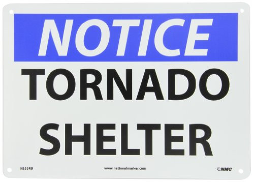 NMC N355RB NOTICE  TORNADO SHELTER  14 in x 10 in Rigid Plastic Notice Sign with WhiteBlack Text on BlueWhite Base
