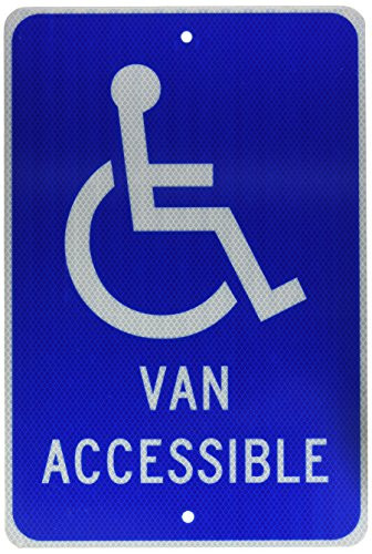 NMC TM147J Handicap Parking Sign Legend VAN ACCESSIBLE with Graphic 12 Length x 18 Height Engineer Grade Prismatic Reflective Aluminum 0080 White On Blue