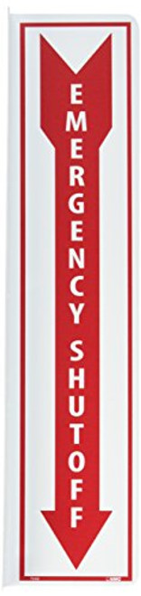 NMC TV40 Flanged Sign Legend EMERGENCY SHUTOFF with Arrow Graphic 4 Length x 18 Height Rigid Plastic  White on Red