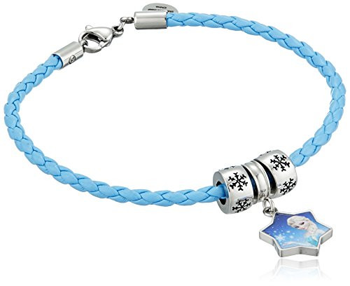 Disney Girls Frozen Stainless Steel Elsa Leather Bead Charm Bracelet