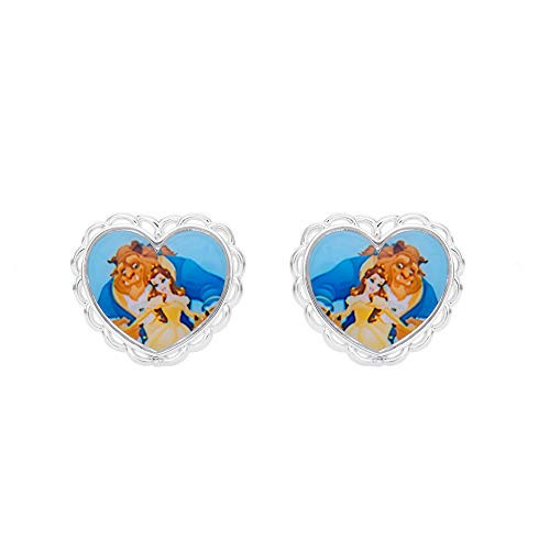 Disney Princess Belle Jewelry Beauty and the Beast Silver Plated Heart Stud Earrings