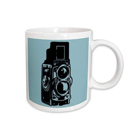3dRose Picture of a Vintage Twin Lens Reflex Camera on Cyan Ceramic Mug 15Ounce