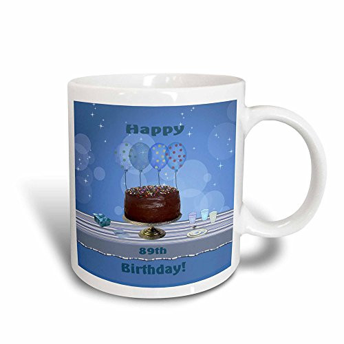 3dRose 89th Birthday Party with Chocolate Cake and Blue Balloons Magic Transforming Mug 11Ounce