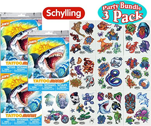 Savvi Temporary Tattoos "Tattoo Mania" (59 Count) Gift Set Party Bundle - 3 Pack (177 Tattoos Total)